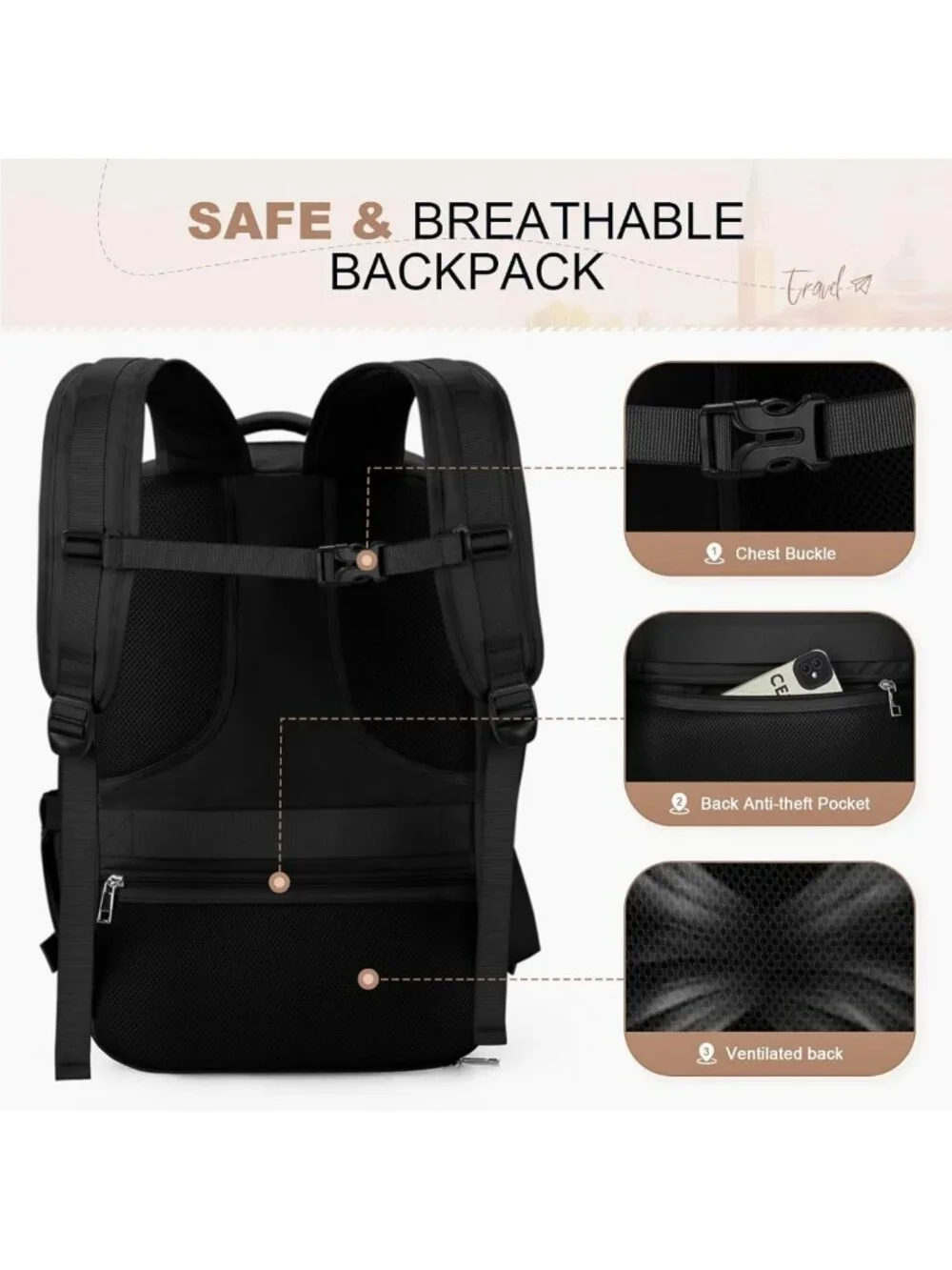 Lightweight Waterproof Travel Backpack with 17